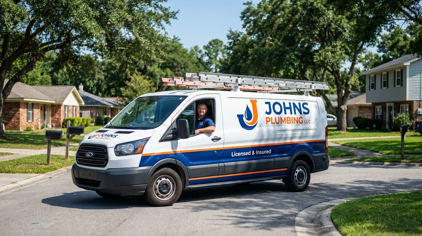 Johns Plumbing LLC service van in Bogata, TX