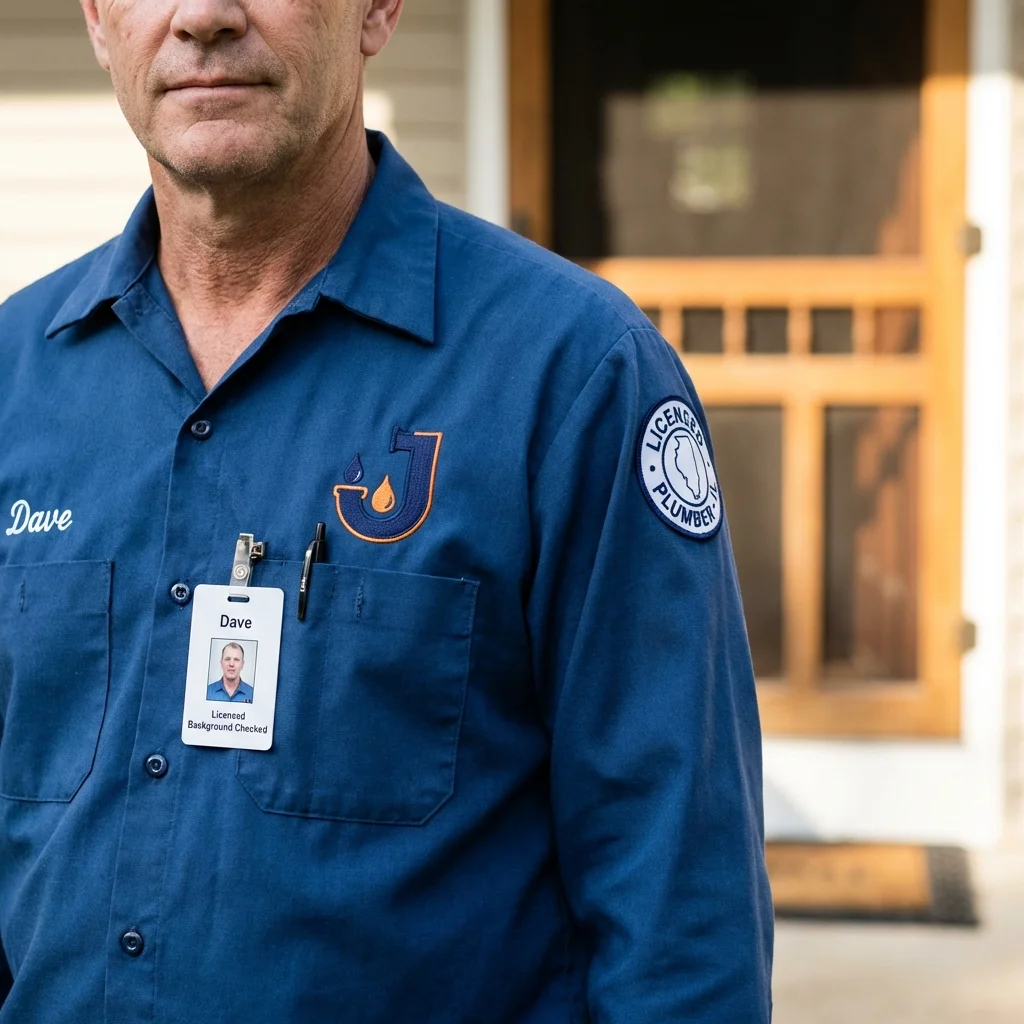 Licensed plumber showing ID badge in Bogata, TX