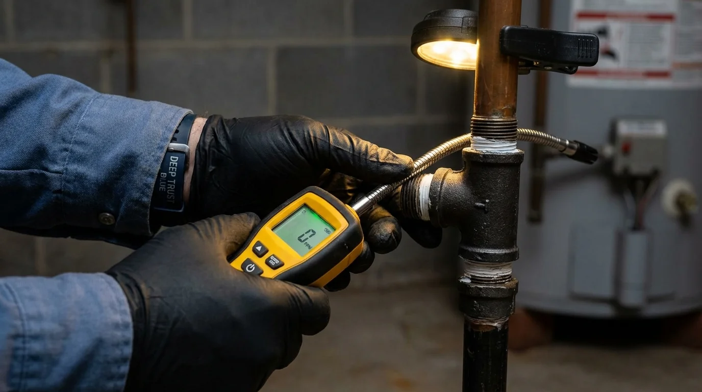 Gas leak detection with electronic sniffer by Johns Plumbing LLC in Bogata