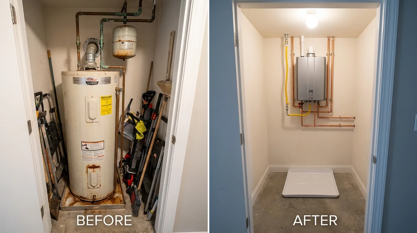 Tank water heater versus wall-mounted tankless unit comparison for Bogata, TX homeowners
